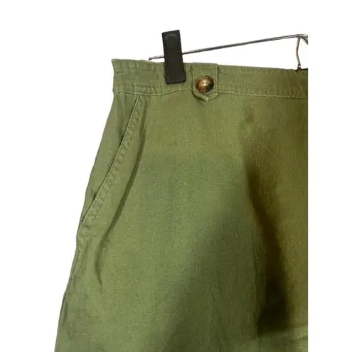 Andrew Marc New York Olive Dressy Linen Blend Cuffed Shorts Women Sz M