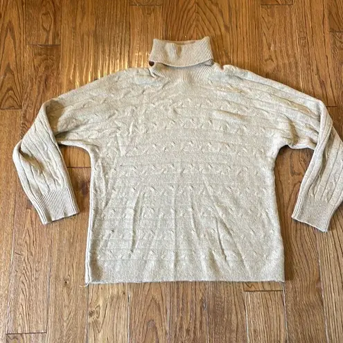 Bianco & Blu camel wool cashmere tan cableknit turtleneck sweater Tan