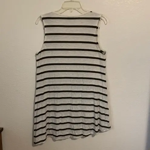 Cache  Asymmetrical Stripe Tank Top V Neck Tunic Large Sleeveless White Black