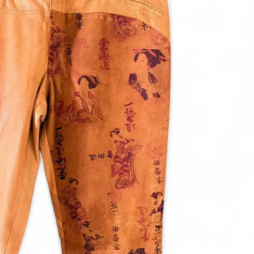 Vintage Isabel USA Genuine Leather Pants with Geisha Print Nubuck in Tan size 8