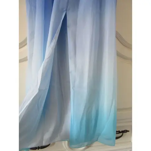 Jay Godfrey NWT Sinclair Blue Teal Ombre Chiffon Slit Front Maxi Dress Gown 2