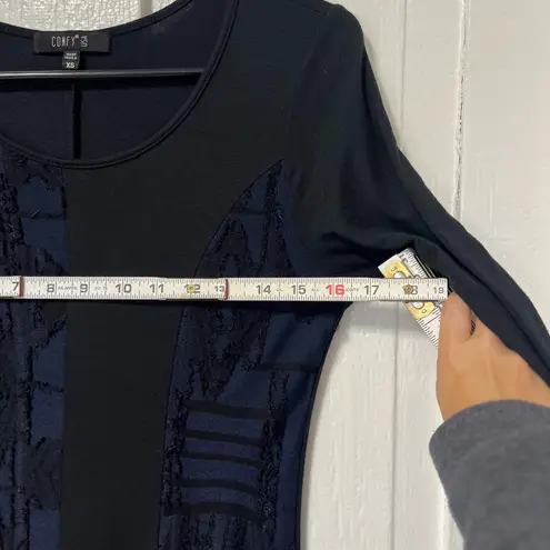 Comfy USA Dress Womens patchwork Artsy Lagenlook long sleeve modal midi dress XS Black