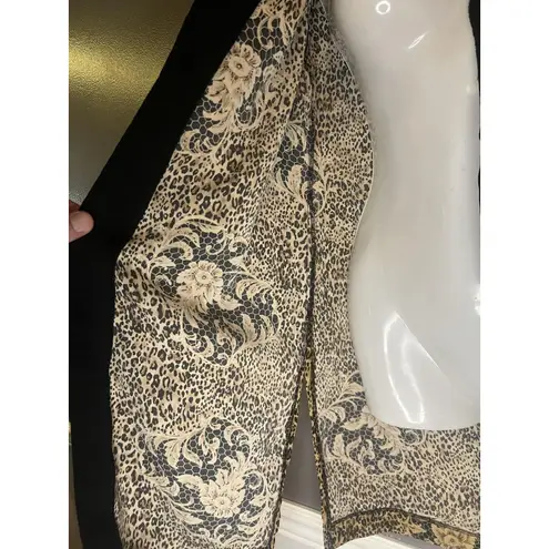 Studio I Petite Jacket Womens 12P Black Leopard Open Front Short Sleeve Blazer