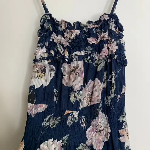 Rebecca Taylor Magnolia Silk-Blend Maxi Dress Womens Small Blue Floral