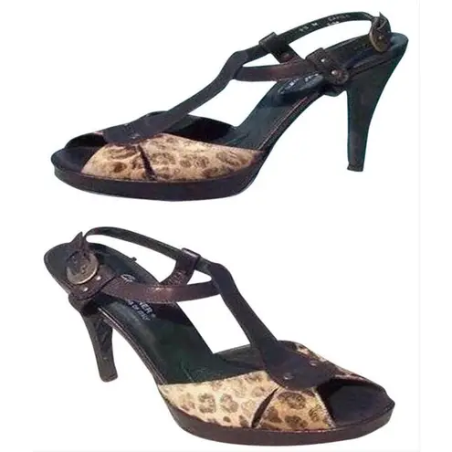 Donald Pliner Brown Gator Hair Calf Leather Shoe New T Strap Platform $325 NIB Size 8