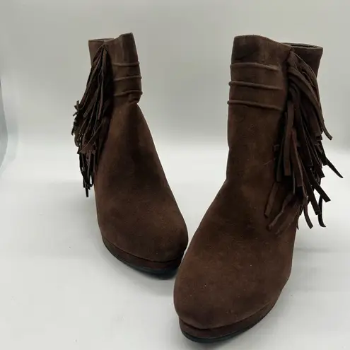 Nature Breeze Boots Womens 8.5 Brown Suede Fringe Side Zip Ankle Boots NEW