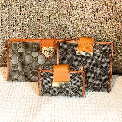 Gucci  GG Monogram Canvas Burned Orange Leather Trifold Key Holder Card Holder