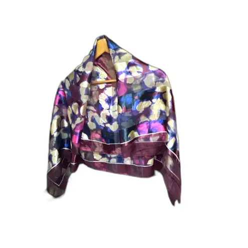 None Floral Print Square Scarf with Metallic Accents - 39"