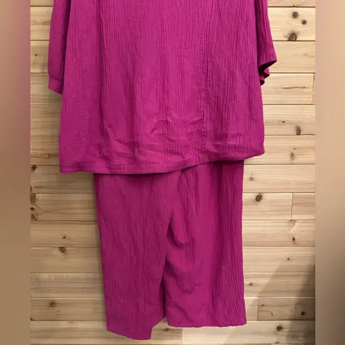 Soft Surroundings XL Magenta Oceo Tunic Wide Leg Gauze Textured Set Lagenlook
