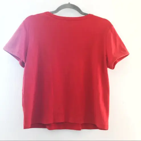 Theory  Tee Solid True Red Slightly Cropped Short Sleeve Top Sz L EUC