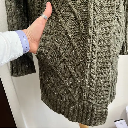 prAna Sweater Womens Small Chunky Turtleneck Cable Knit Olive Green Cardigan