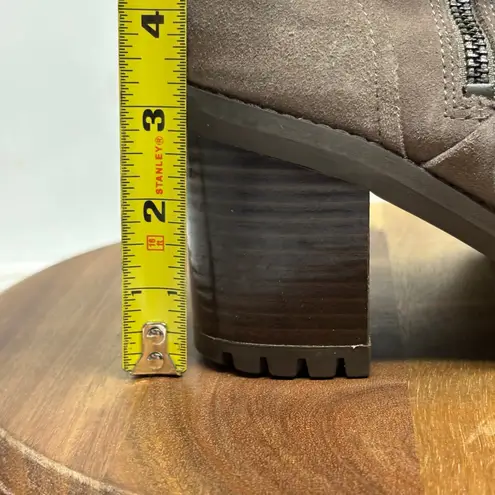 UGG Fern Waterproof Taupe Suede Moto Heeled Buckle Boots Women's 7 Combat Rugged