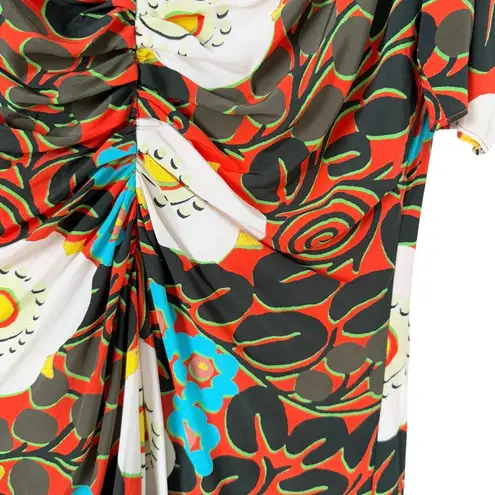 NWT Rhode Maci Floral Print Midi Dress Orange Black Cream Blue, Size 0