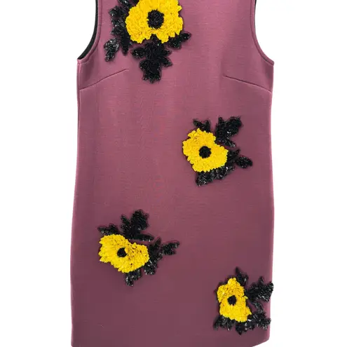 Dhruv Kapoor 3D Floral Applique Mini Dress XS Burgundy Sleeveless Embellished Purple