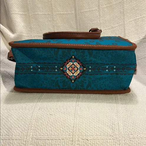 Brown and Teal Patterned Women's Bag Blue