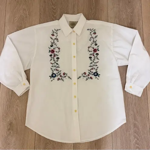 Same Game Different Name (SGDN) Ivory Embroidered Cotton Blouse — Size L White Size L