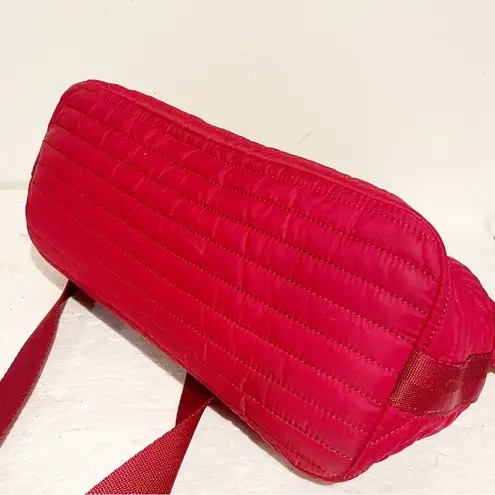 Tory Burch  Red Quilted Nylon Slouchy Satchel Shoulder Handbag Purse