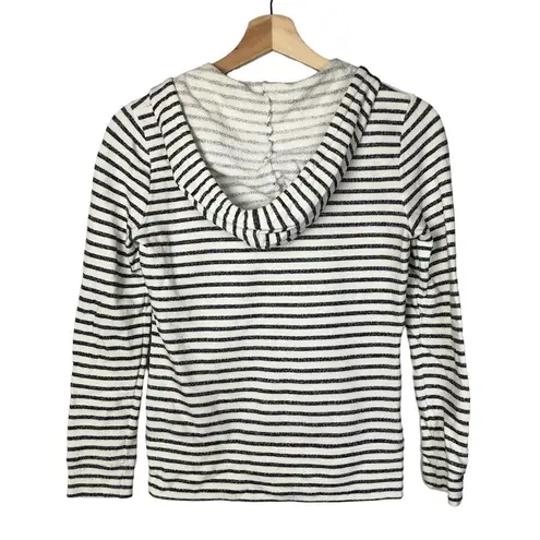 Caslon Petite White & Blue Stripe Full Zip Hoodie Sweatshirt XSP