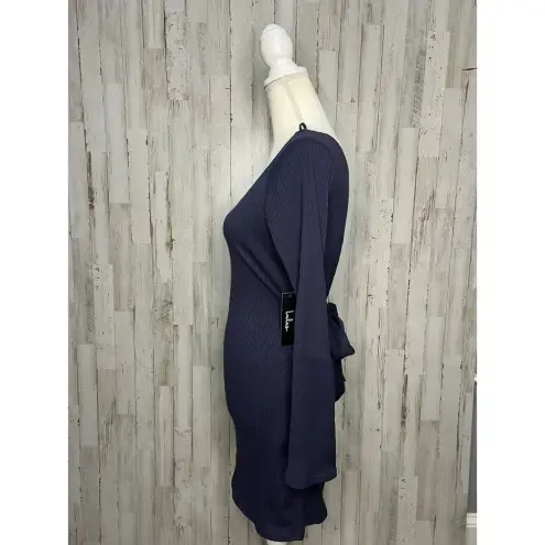 Lulus NWT  Women's Navy Blue Asymmetrical Mini‎ Dress Size Medium Long Sleeve