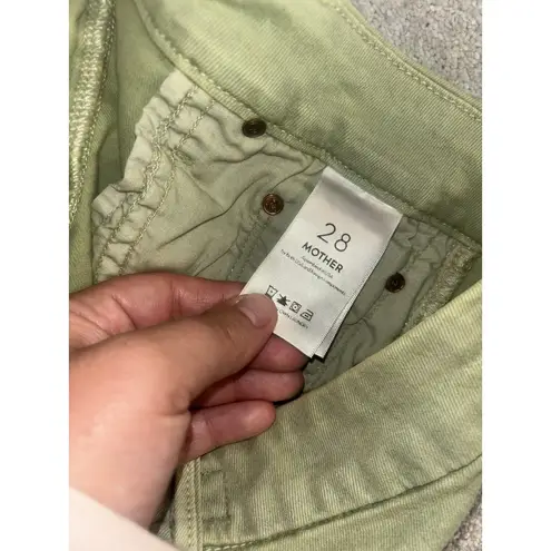 MOTHER HIGH WAISTED LOOKER ANKLE FRAY Sz 28 Trespassing Army Green Raw Hem Jeans