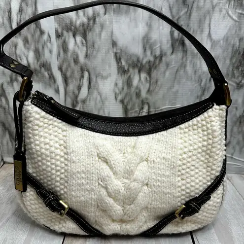 CHAPS  Cream Cable Knit Sweater Hobo Shoulder Bag Leather Straps Y2K Chunky Cozy