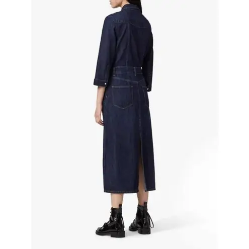 AllSaints Polly Denim Midi Dress Size 2 Pearl Snap Button Boho Western Cowgirl Blue