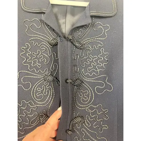 Vintage Lord & Taylor Women Embroidered Wool Blazer Knot buttons Size 14 Black