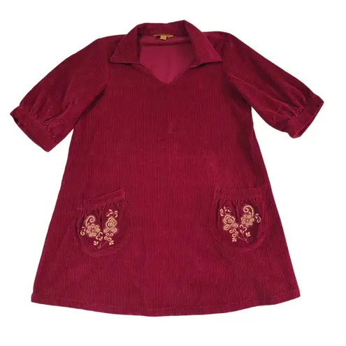 VTG 1990s–2000s April Cornell Corduroy Mini Dress Embroidered Pockets M/L Red Size M