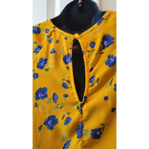 Harper Heritage floral print yellow blouse women's top 3/4 Sleeves Size XS