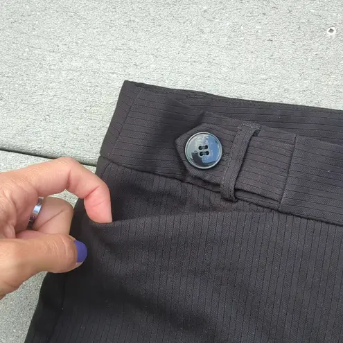 Dalia Collection Pinstripe Flare Dress Pants wiih Button Detail on Waist Black Size 10
