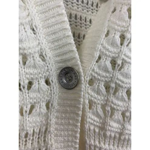 DKNY Jeans Womens Open Knit Cardigan Sweater S White Cotton Acrylic