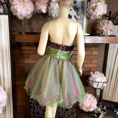 MAY QUEEN COUTURE PURPLE SEQUIN WITH PURPLE & GREEN TULLE STRAPLESS DRESS (6)