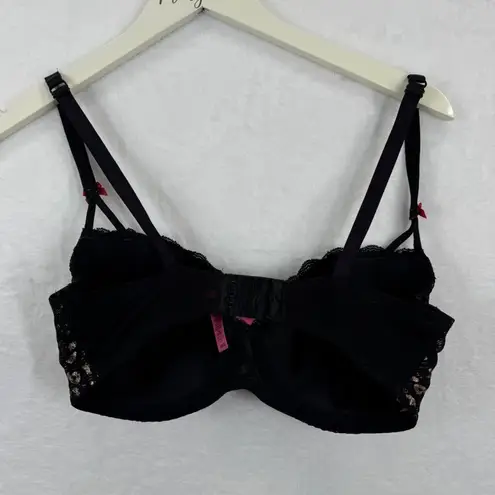 Betsey Johnson Intimates Black Leopard Print Bra 34DD Underwire Lace Bow Size undefined
