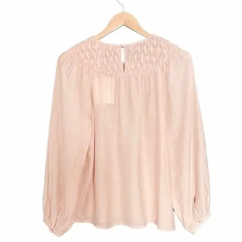 Downeast NWT Pleated Yoke Long Sleeve Blouse Light Beige Blush Size Small NEW
