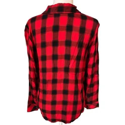 Sanctuary  | Red Plaid Button Up 100% Rayon Soft Pocket Front Flannel Size Small