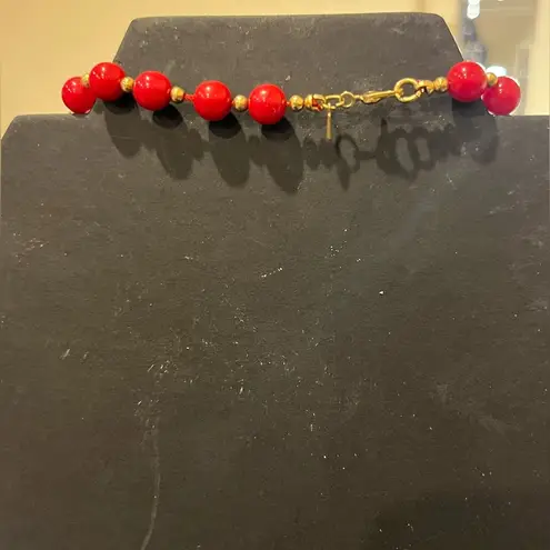 Monet  red and gold long beaded necklace vintage with gold clasp