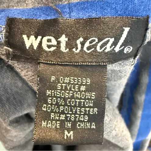 Wet Seal Vintage Y2K  Open Front Striped Blazer Jacket Size Medium Blue Gray