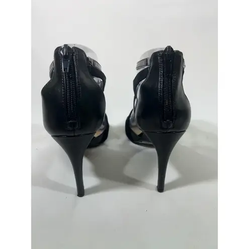 Nine West  Womens Faux Leather Strappy Stiletto Heels Back Zip Black Size 8.5