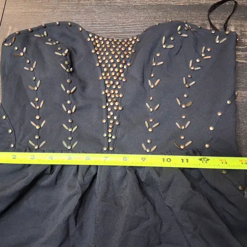 AQUA  Black and Gold Embellished Bubble Jumpsuit