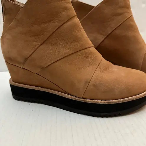 Eileen Fisher  7.5 Clapton Boots Brown Leather Wedge Bootie Back Zip $280 MSRP