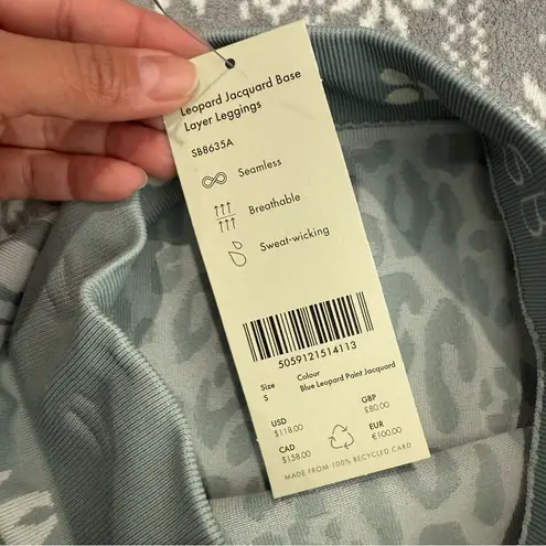 Sweaty Betty NWT Leopard Jacquard Base Layer Leggings Blue Leaopard Paint Small
