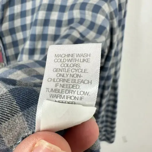 J. Jill Size Large Blue Grey Checkered‎ V Neck Popover Blouse Cozy Casual Fall