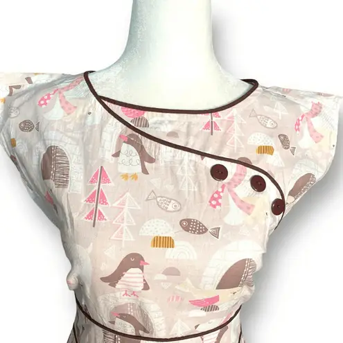 Retrolicious Penguin Polar Bear Igloo Print Fit And Flare Mini Dress Pink Small