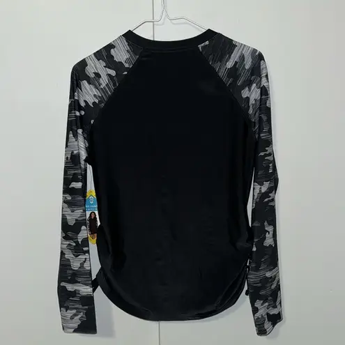 Free Country Long Sleeve Sun Block Swim Shirt Black Camo Women’s M 8-10