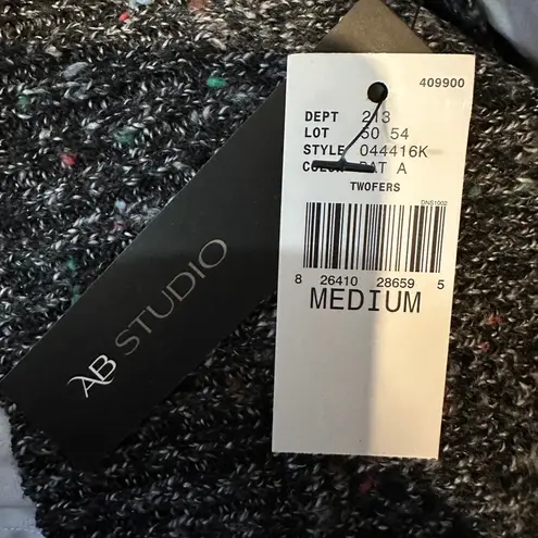 AB Studio Twofers Gray Pebbled Sweater W/Faux White Dress Shirt Under Medium NWT