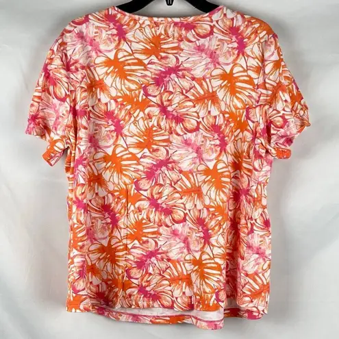 kim rogers Kim Roger Tropical Pink Orange Leaf V-neck XL