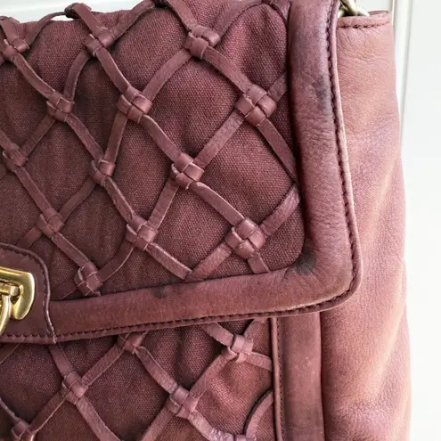 Pour La Victoire Knotted Leather Canvas Satchel Shoulder Bag in Oxblood & Gold