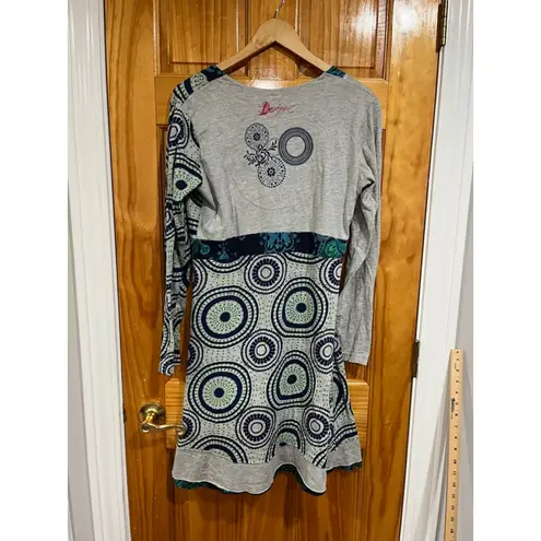 Desigual Long Sleeve Boho Tunic Dress Multicolor Print V-Neck Women’s XL