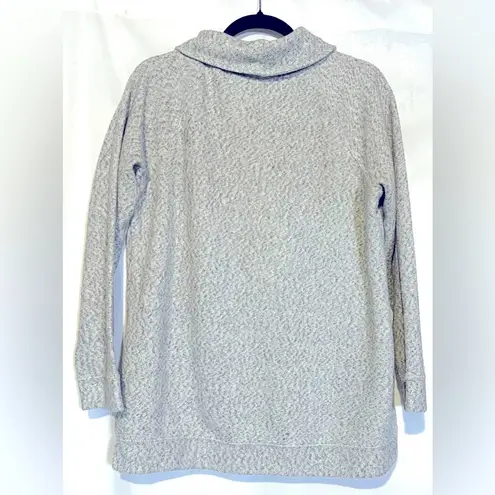 LL Bean Heritage Marled Fleece Shawl Collar Pullover Small Grey Cream Cozy EUC Gray