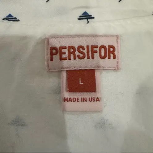 Persifor Clare White Navy Umbrella Print Flutter Sleeve Dress Large Vacation